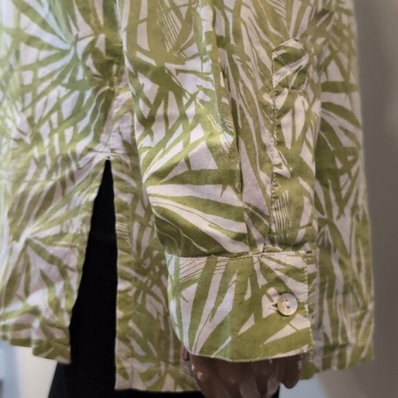 Additions By Chicos Button Down Shirt Mock Neck Side Slit Palm Leaf Print Top - Picture 7 of 12